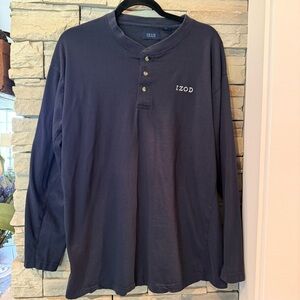 IZOD Sleepwear Pajama Top Mens Medium Henley Shirt Long Sleeve Cotton‎
